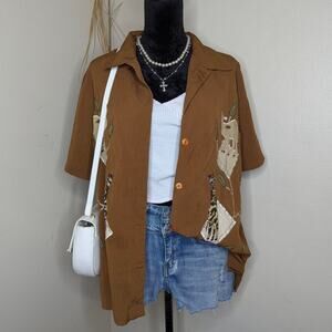 Vintage brown button up safari